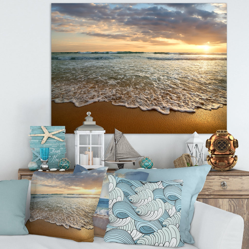 Bright Cloudy Sunset in Calm Ocean - Contemporary Seascape Art Canvas