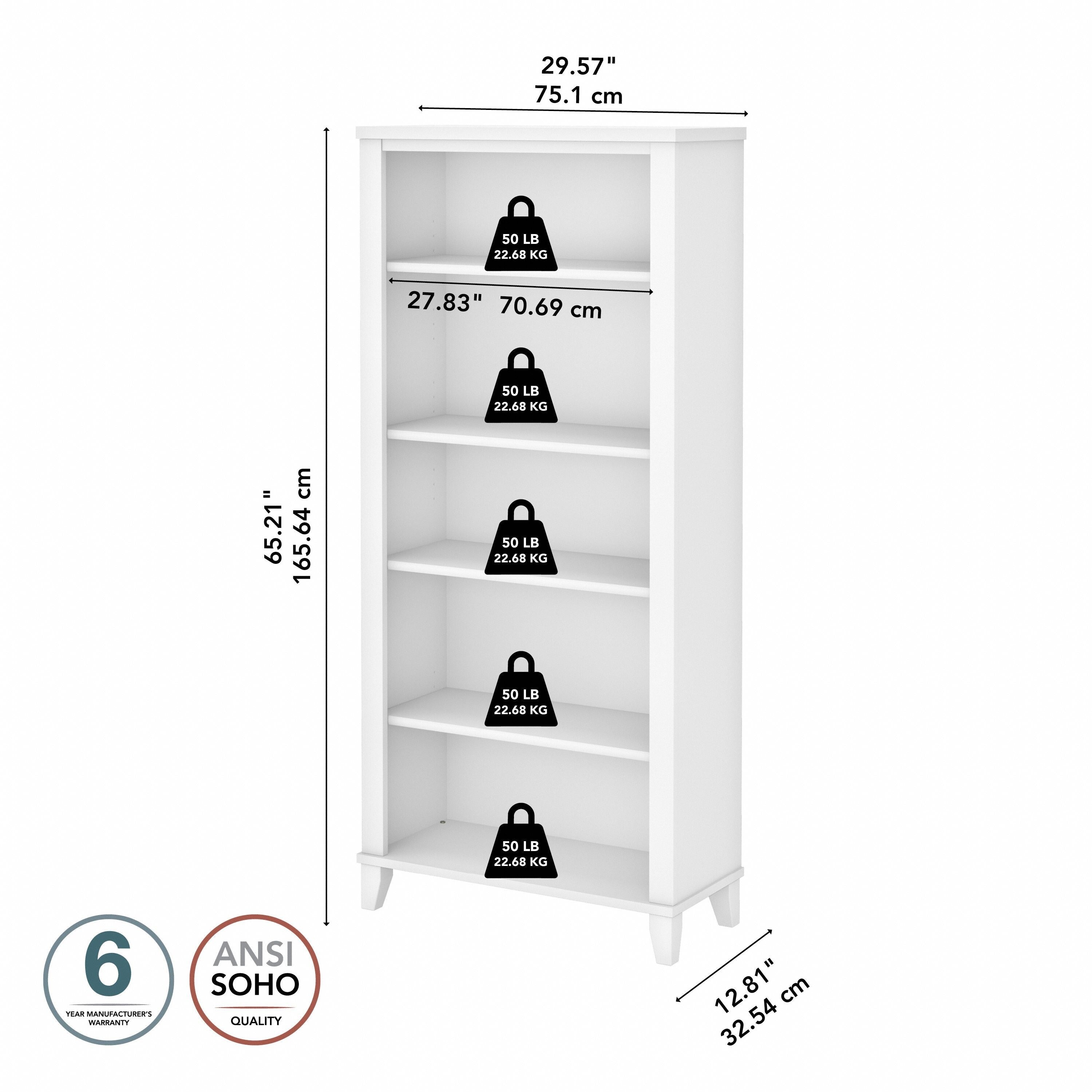 Bush Furniture Somerset Tall 5 Shelf Bookcase with Adjustable Shelves