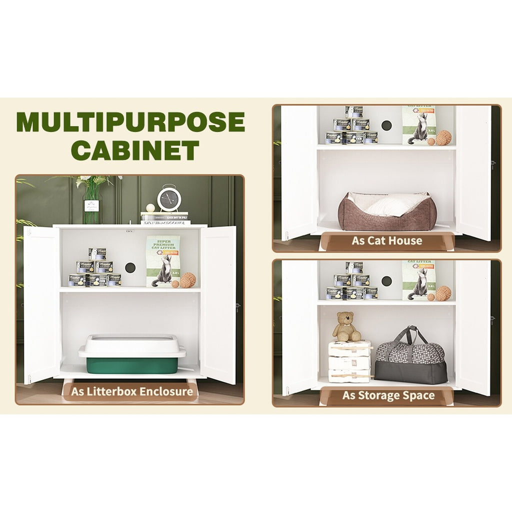Cat Litter Box Enclosure Cat House Side Table Door Cabinet Bookcase