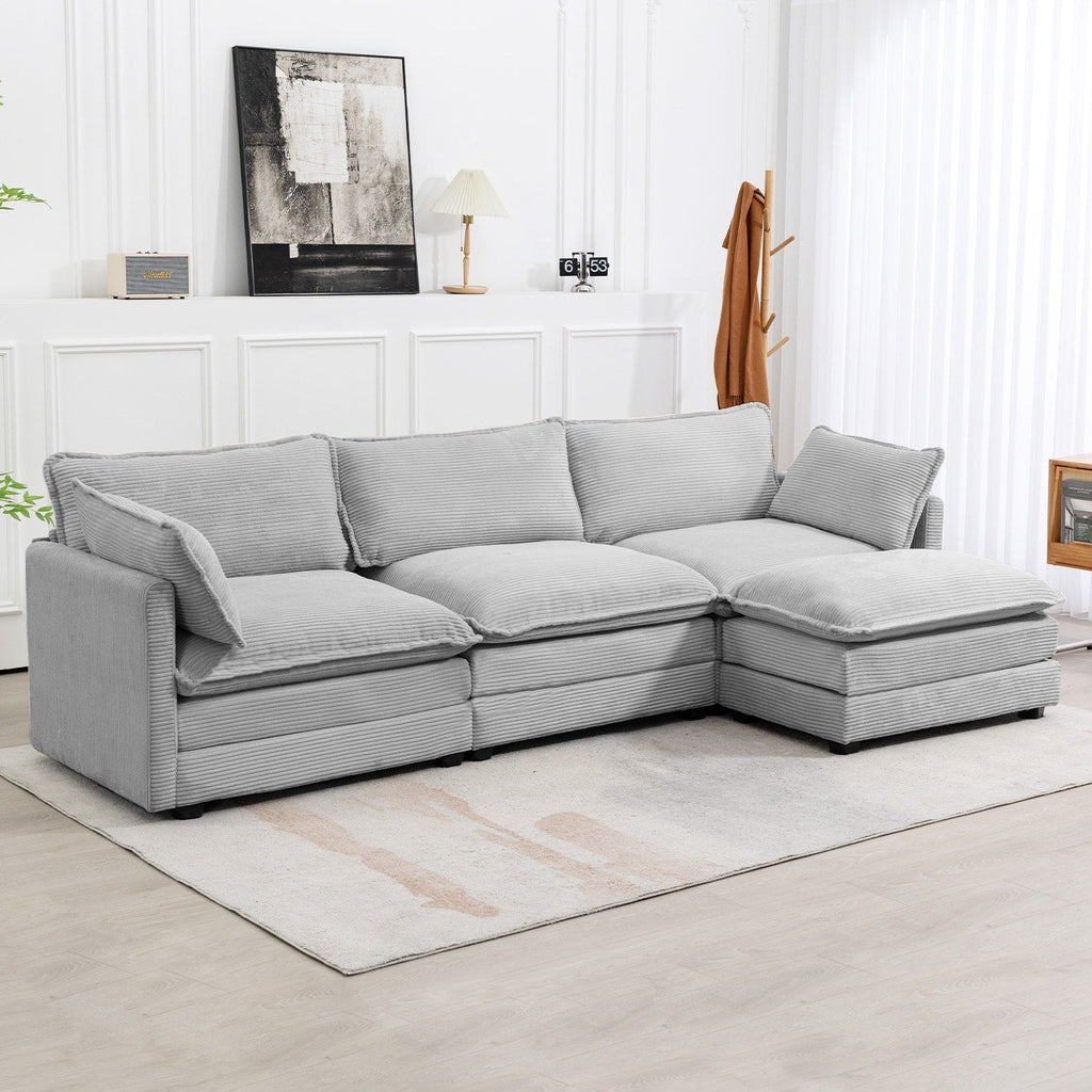 Corduroy Sectional Sofa with Removable Ottomans & Ultra-soft Cushions for Living Room & Bedroom