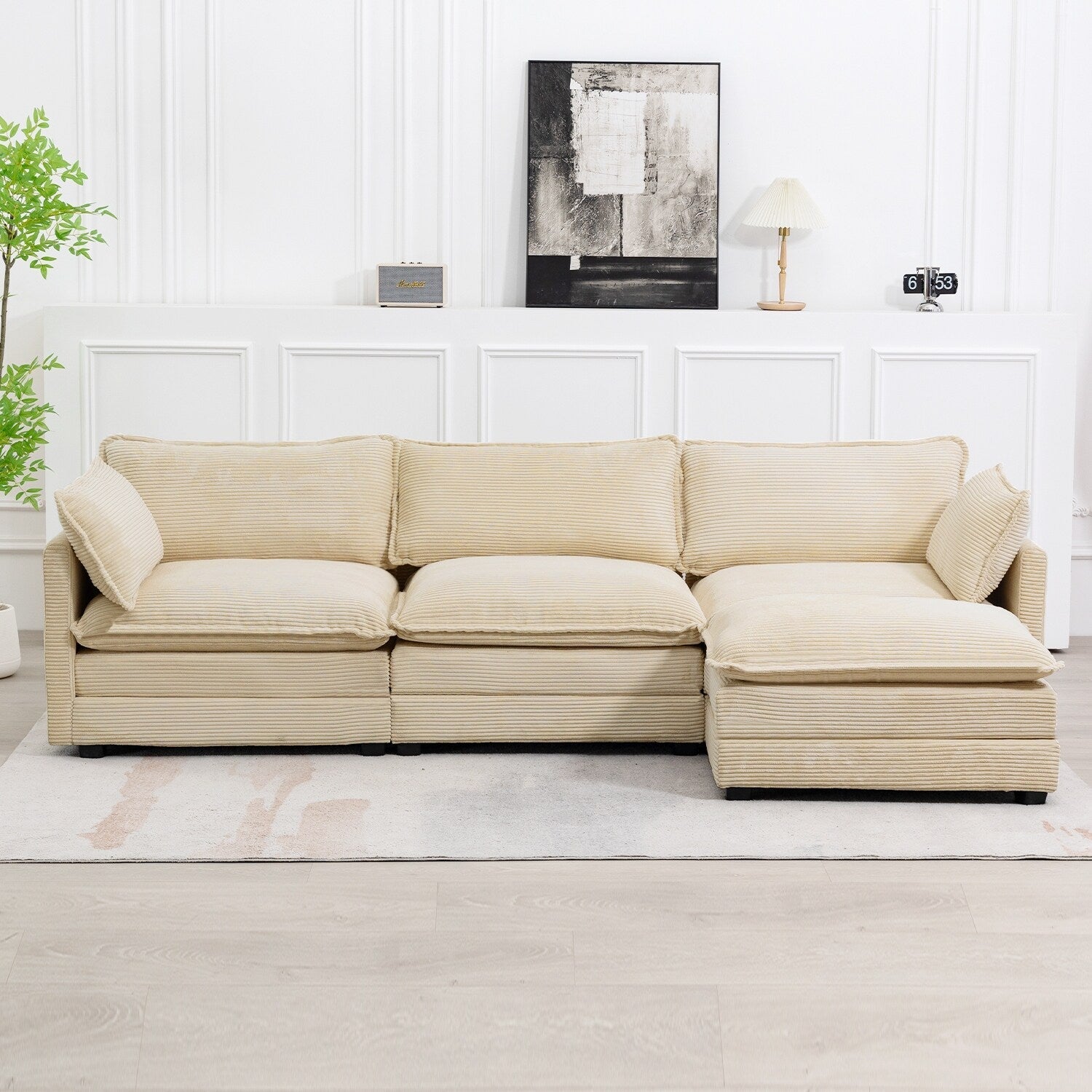 Corduroy Sectional Sofa with Removable Ottomans & Ultra-soft Cushions for Living Room & Bedroom