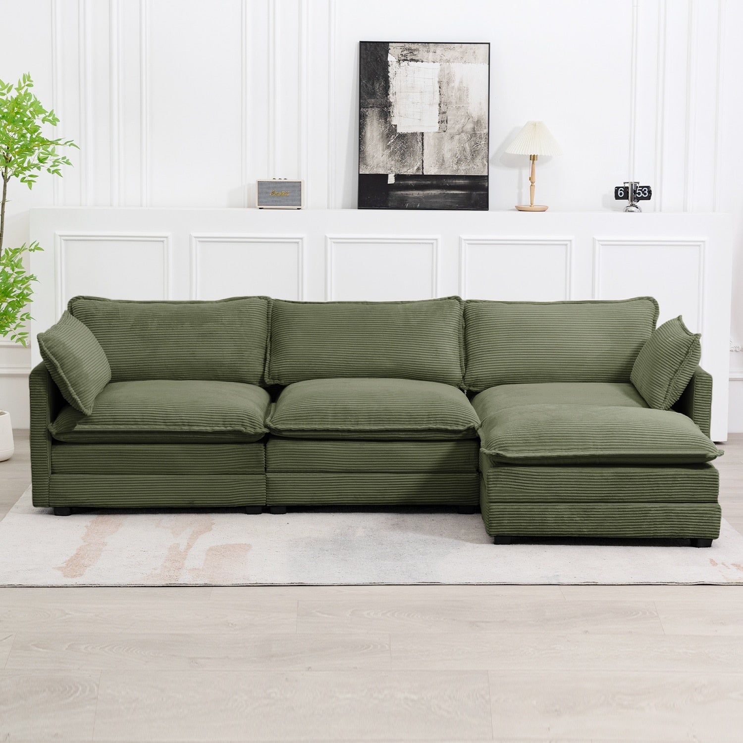 Corduroy Sectional Sofa with Removable Ottomans & Ultra-soft Cushions for Living Room & Bedroom