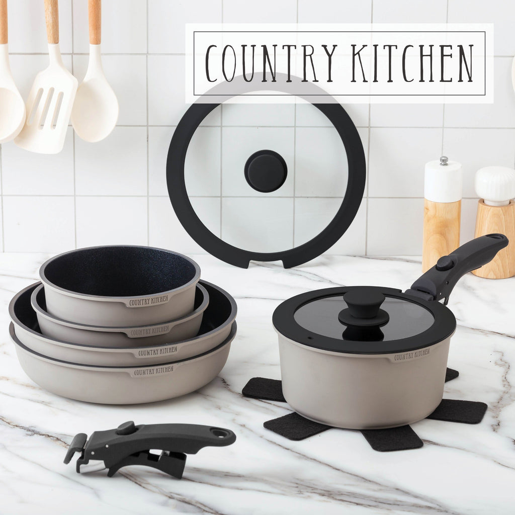 Country Kitchen 16 Piece RV Cookware Set Ceramic with Removable Handle Oven Safe