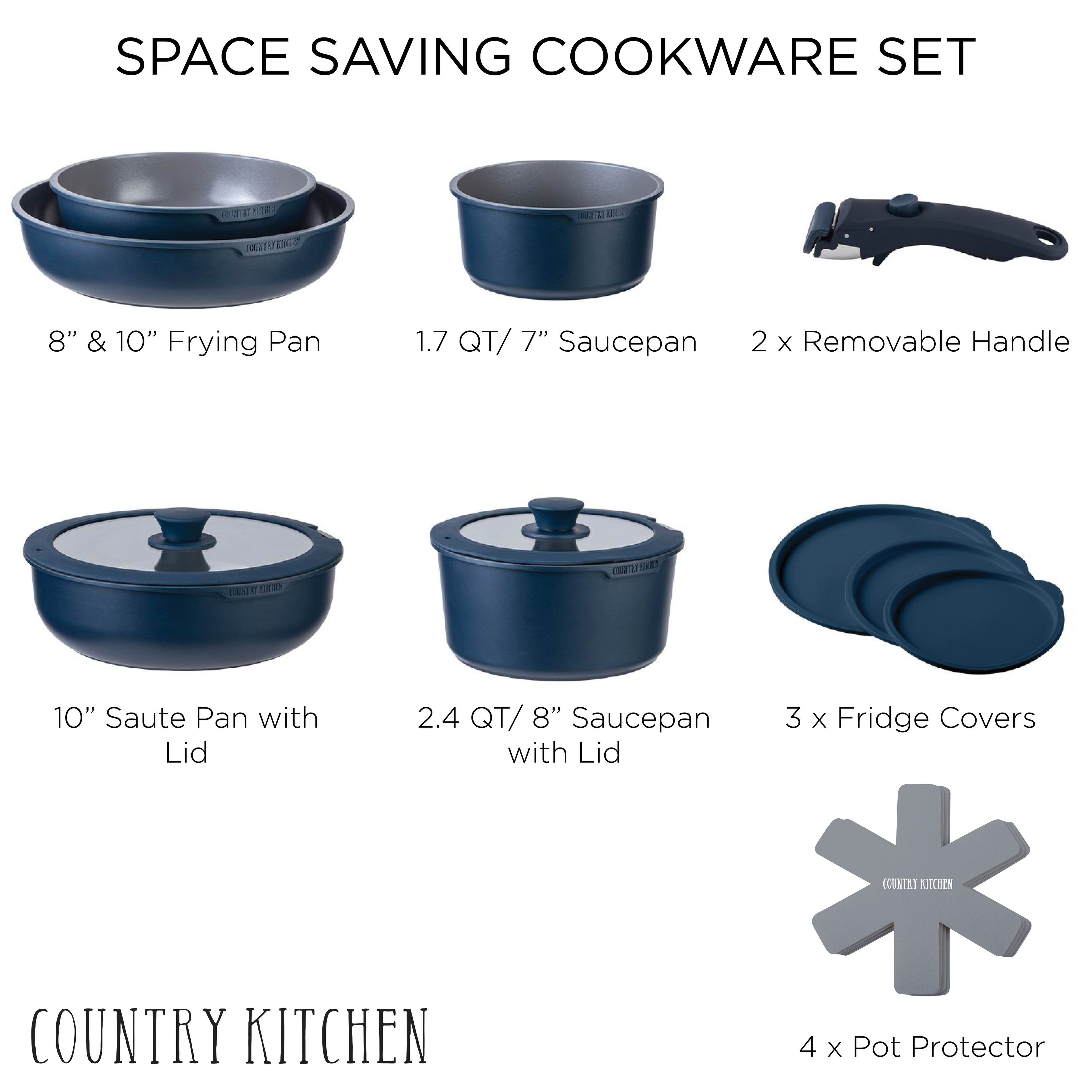 Country Kitchen 16 Piece RV Cookware Set Ceramic with Removable Handle Oven Safe