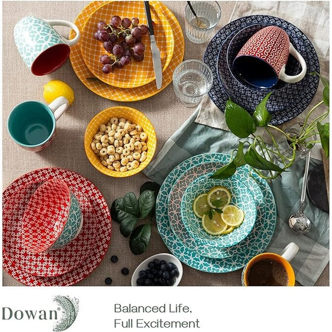DOWAN Ceramic Dinnerware Set, 16 Pieces Dish Set for 4, Decorative Plates and Bowls Set