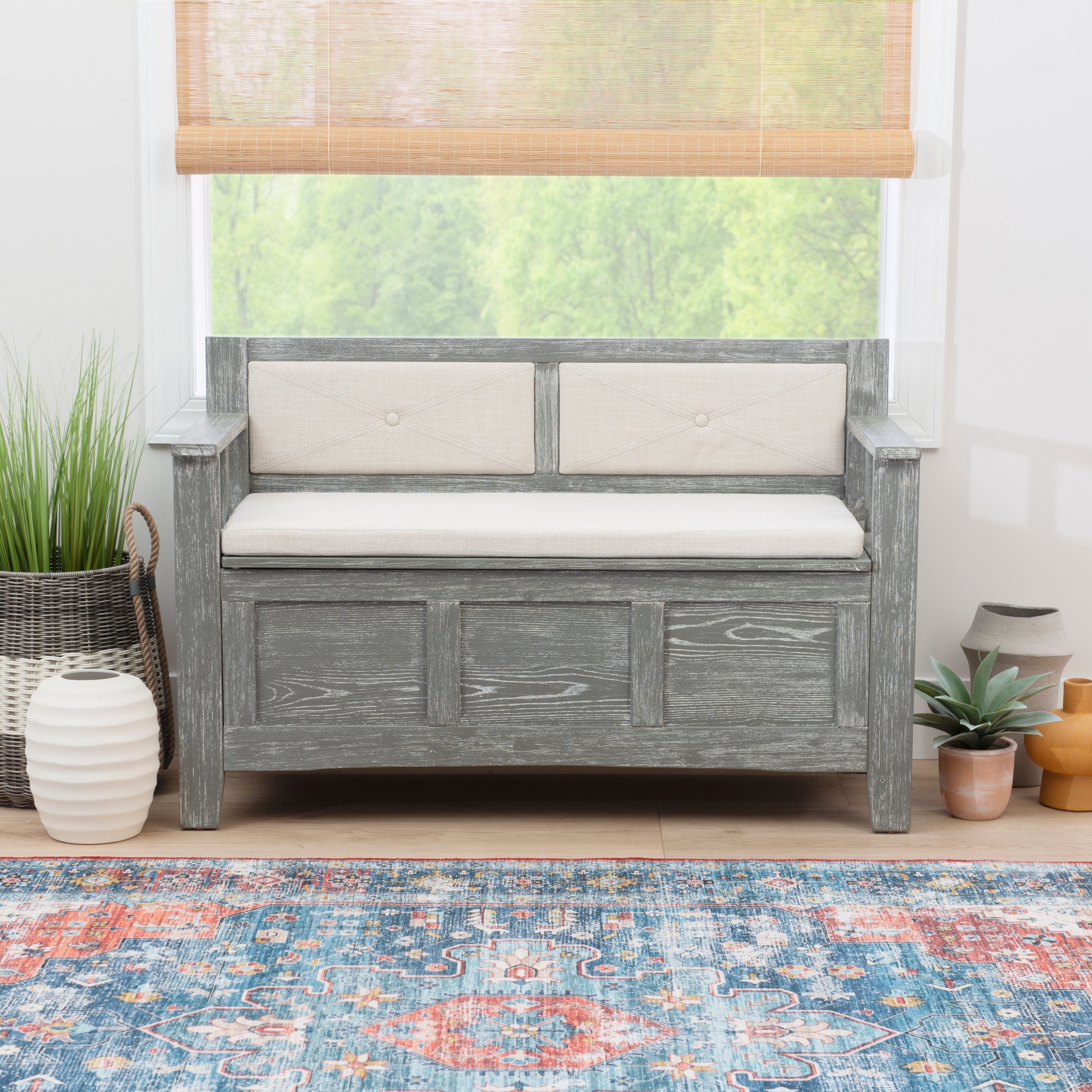 Dahlia Wood Flip Top Storage Entryway Bench