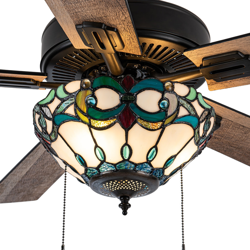 Della River of Goods Oil-Rubbed Bronze and Stained Glass 52-Inch 3-Light Remote-Controlled Ceiling Fan