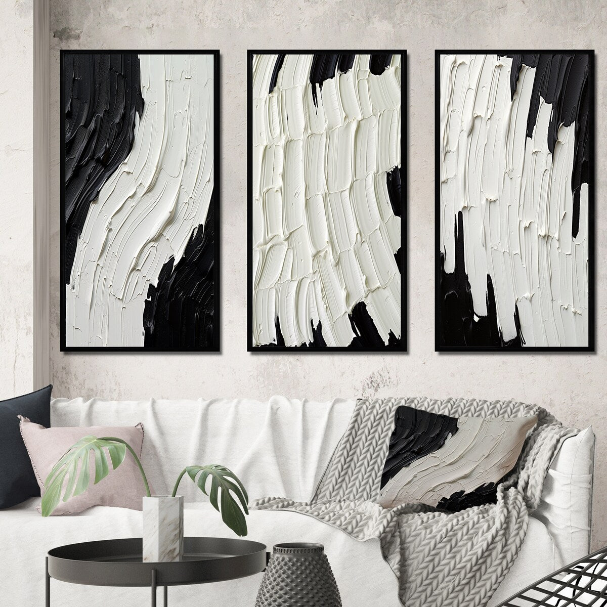 Designart Momentary Spirit Black And White Abstract II Abstract Painting Frame Gallery Wall Set Of 3 For Home Decor