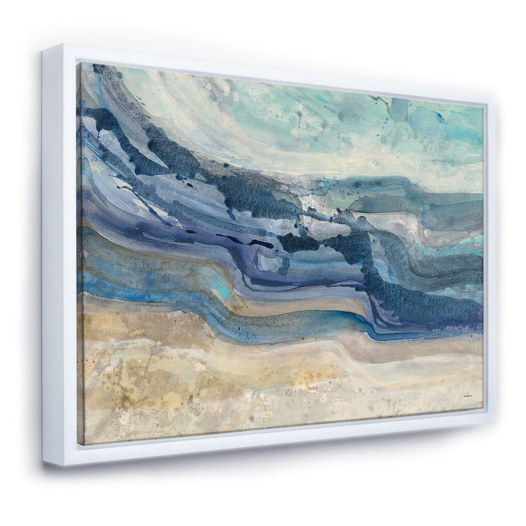 Designart Coast Blue Sea Waves Watercolour Modern Farmhouse Framed Canvas