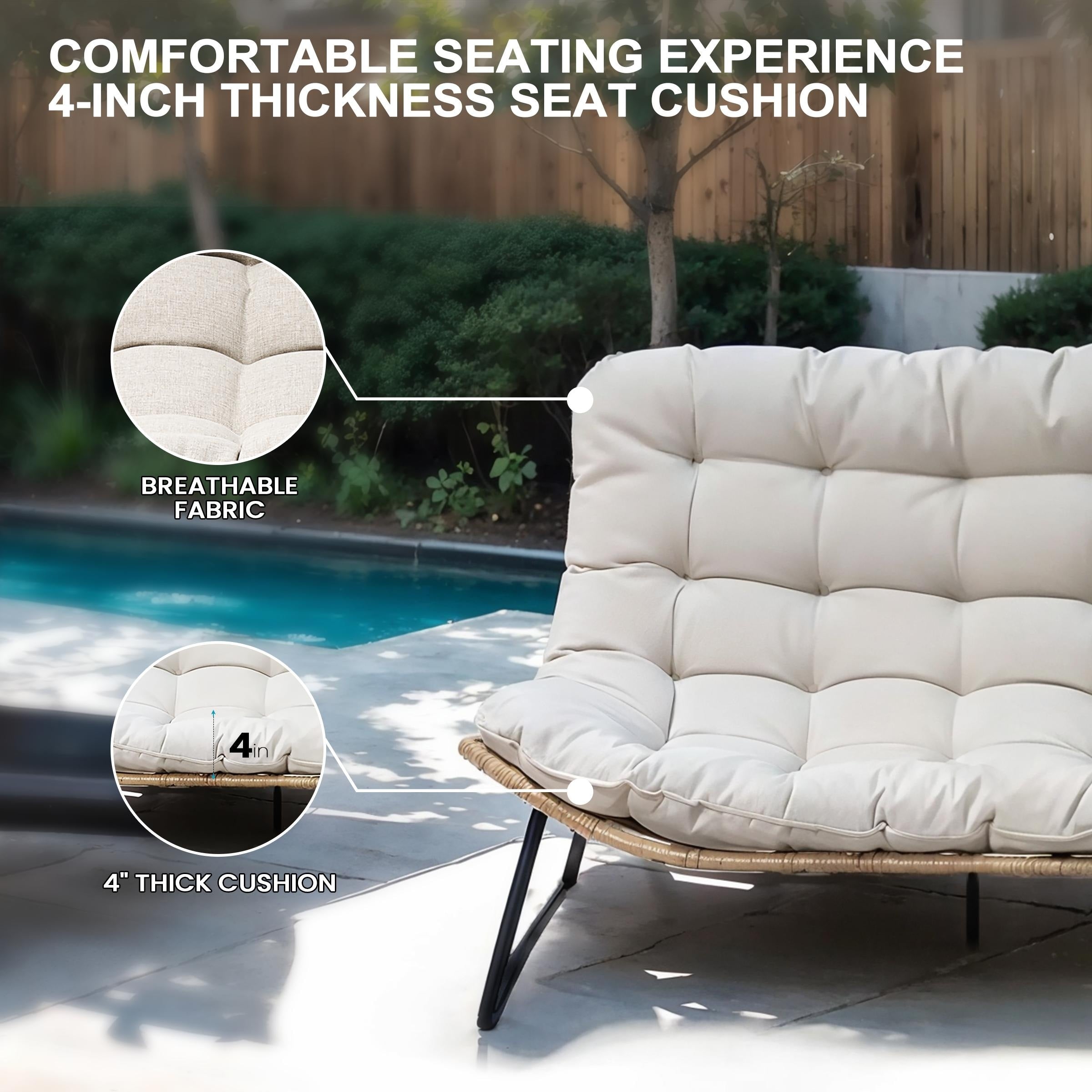 Double Papasan Chair Loveseat with Cushion, All-weather PE Rattan and Metal Frame for Indoor Outdoor