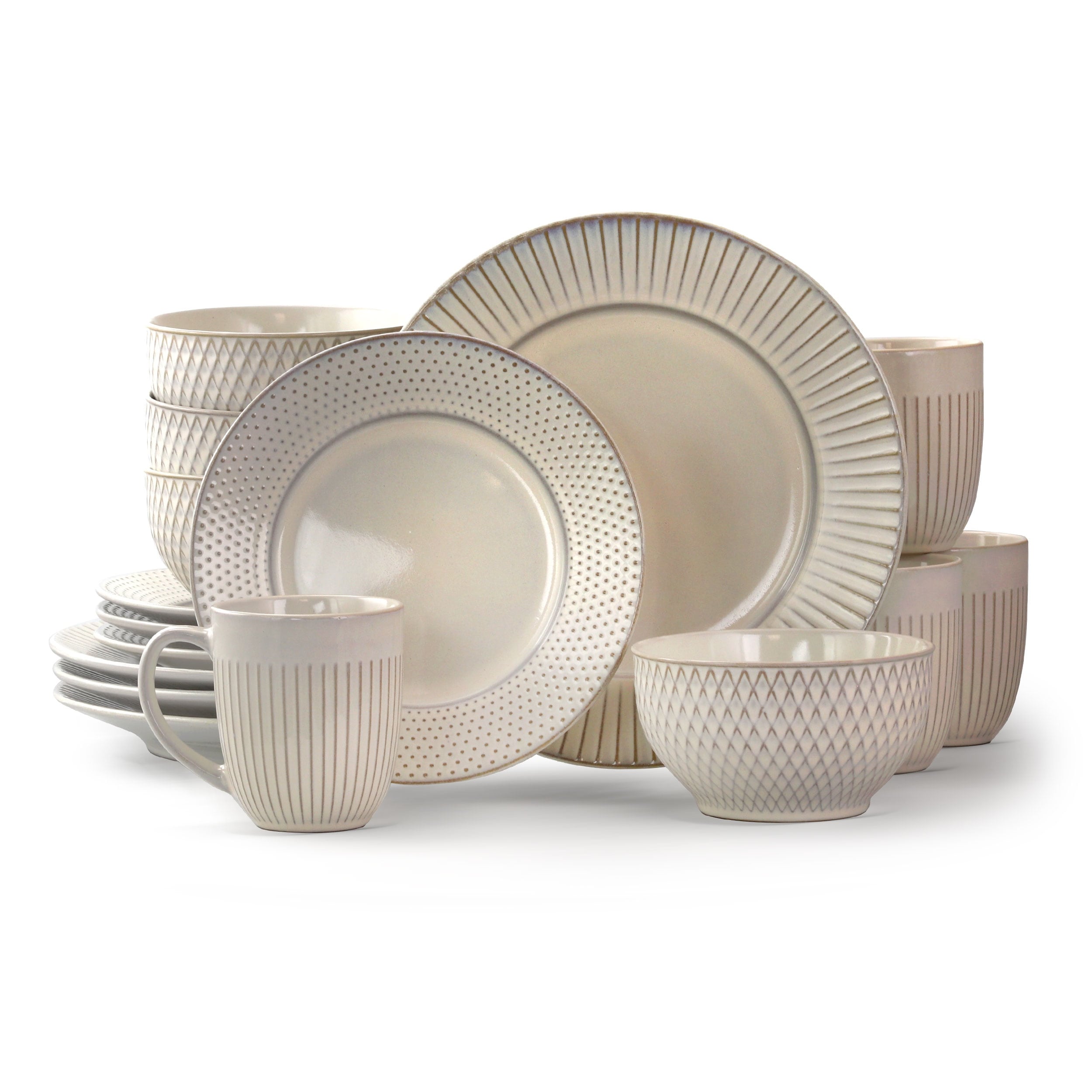 Elama Marketplace Favorites16pc Dinnerware Set in Embossed White