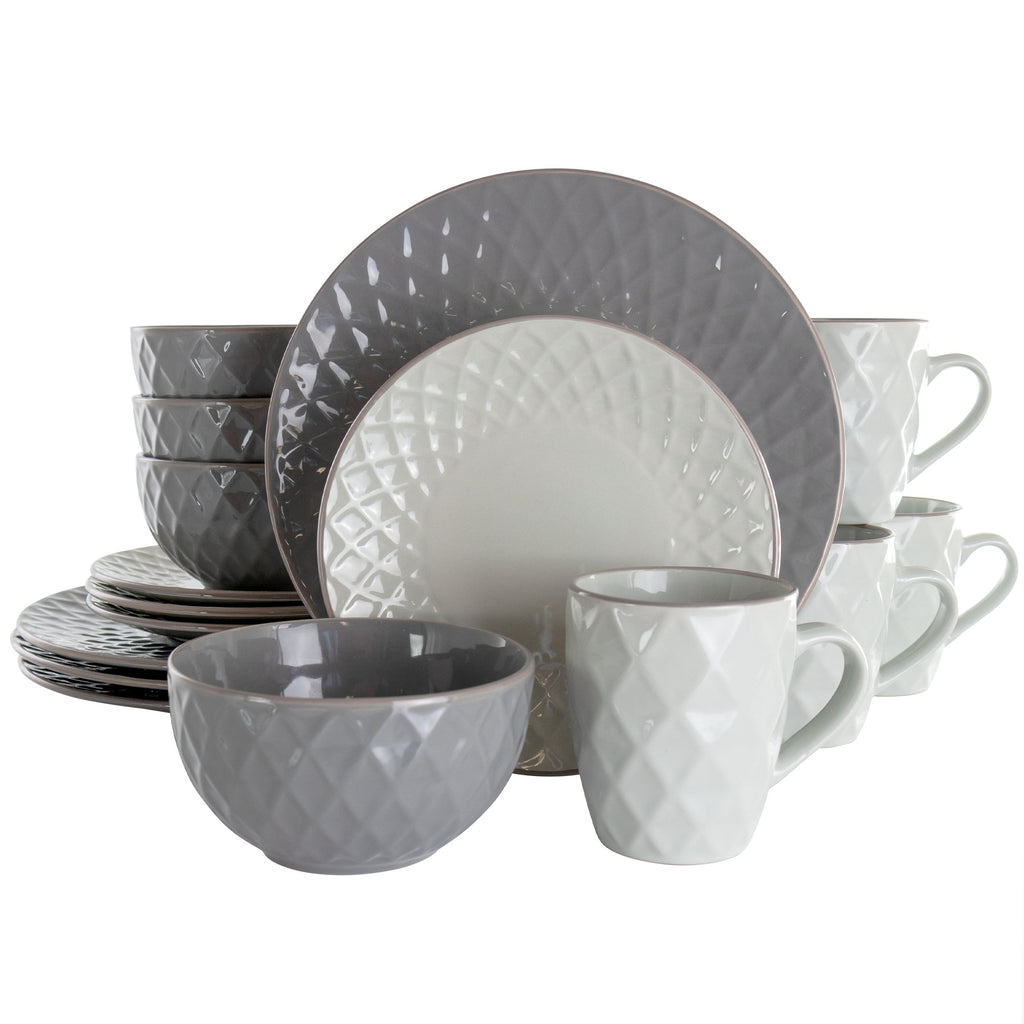 Elama Tahitian Diamond 16 Piece Stoneware Dinnerware Set in Slate