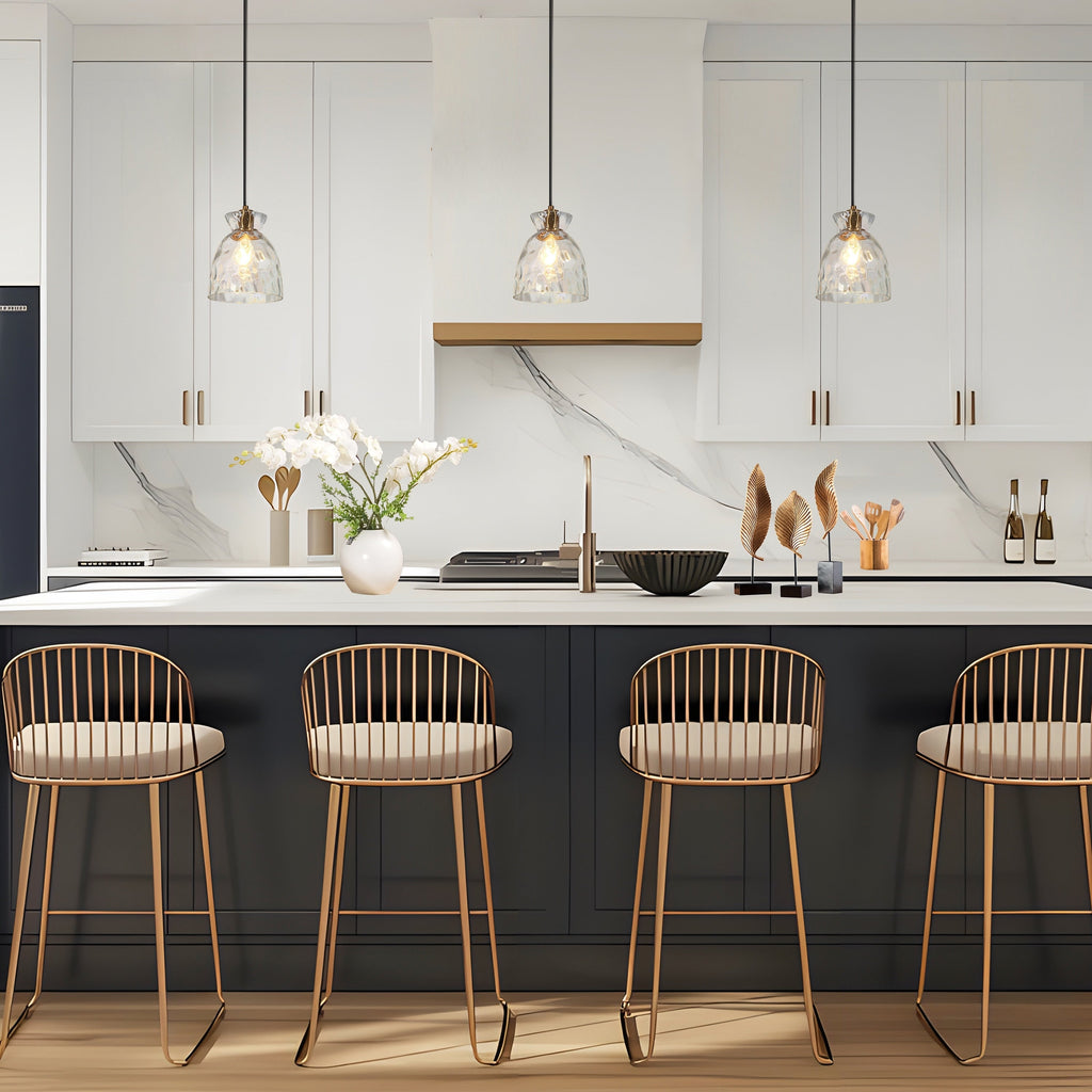 Elisie Mid-century Modern Pendant Light 1-Light Waterfall Glass Hammered Dome Kitchen Island Lighting Dining Room