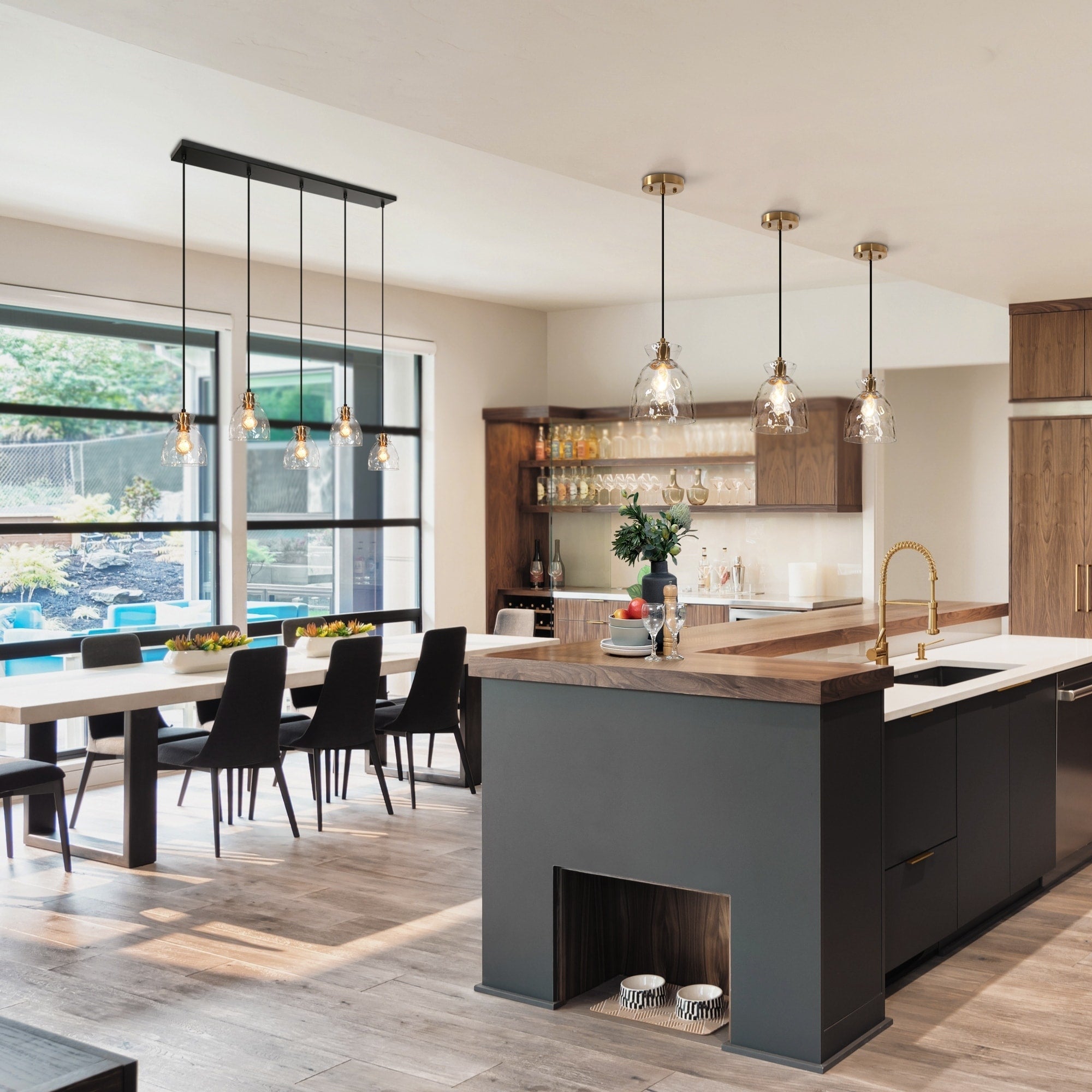 Elisie Mid-century Modern Pendant Light 1-Light Waterfall Glass Hammered Dome Kitchen Island Lighting Dining Room