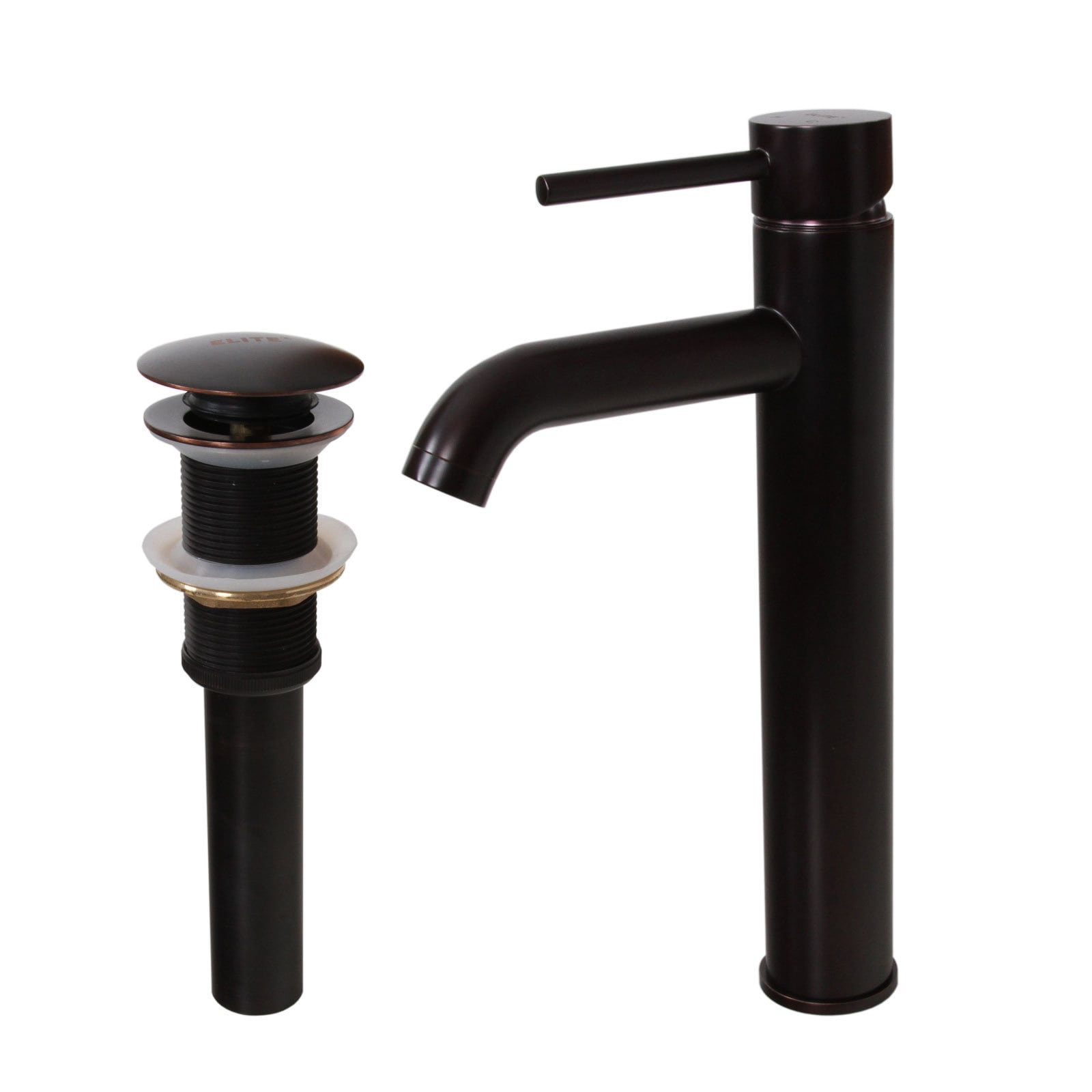 Elite Oil-rubbed Bronze Tall Single-handle Bathroom Vessel Faucet and Pop-up Drain