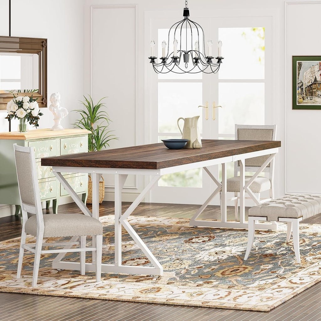 Farmhouse Dining Table for 6 People, 70.8-Inch Rectangular Wood Kitchen Table