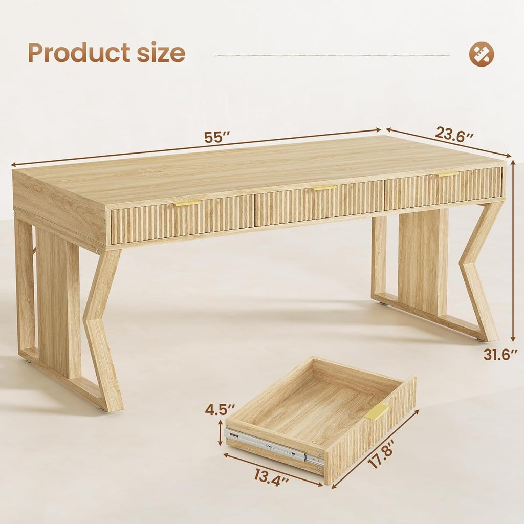 Farmhouse Executive Desk Home Office Desk File Drawer Monitor Stand Power Outlet