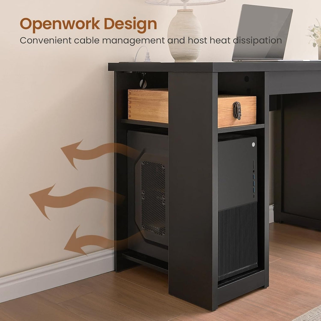 Farmhouse Executive Desk Home Office Desk File Drawer Monitor Stand Power Outlet