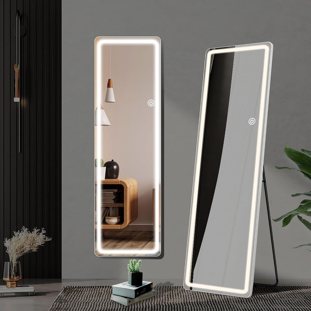 Floor Mirror with LED Light, 64 x 21 Full Length Mirror with Stand, Hanging Mirror Wall Mounted Mirror Full Body Mirror