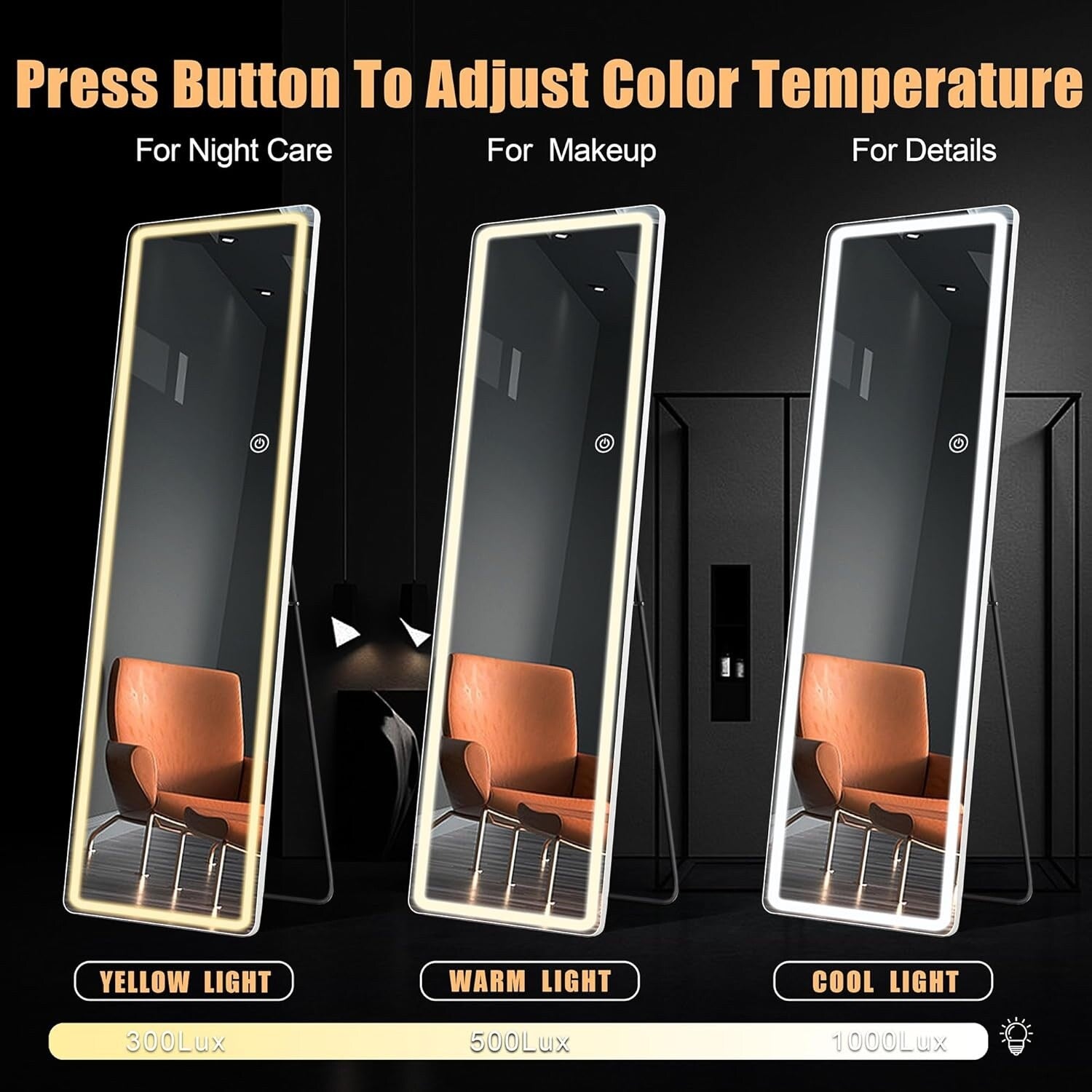 Floor Mirror with LED Light, 64 x 21 Full Length Mirror with Stand, Hanging Mirror Wall Mounted Mirror Full Body Mirror