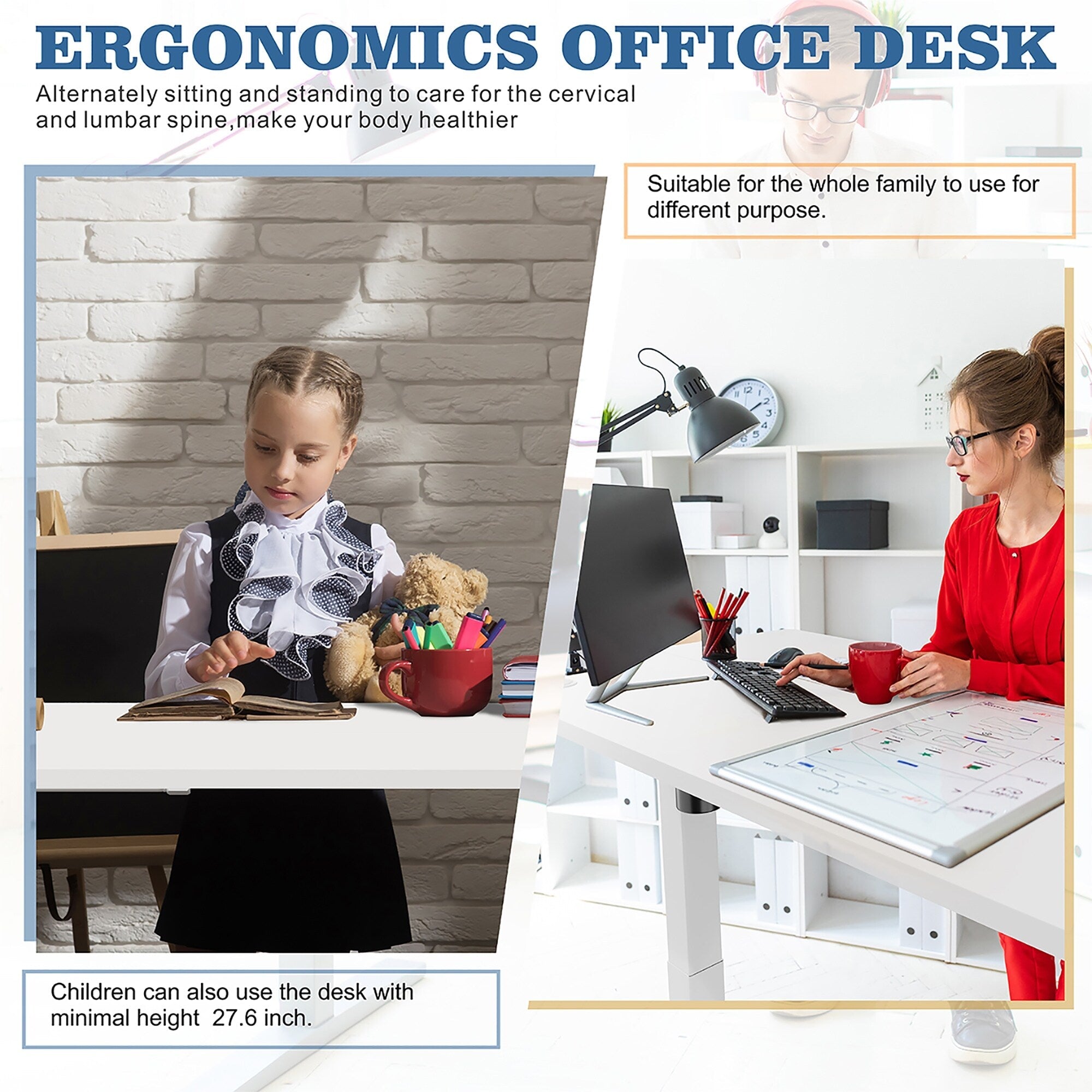 Futzca Height Adjustable Electric Standing Desk Sit Stand Computer Stand up Desk with Splice Board