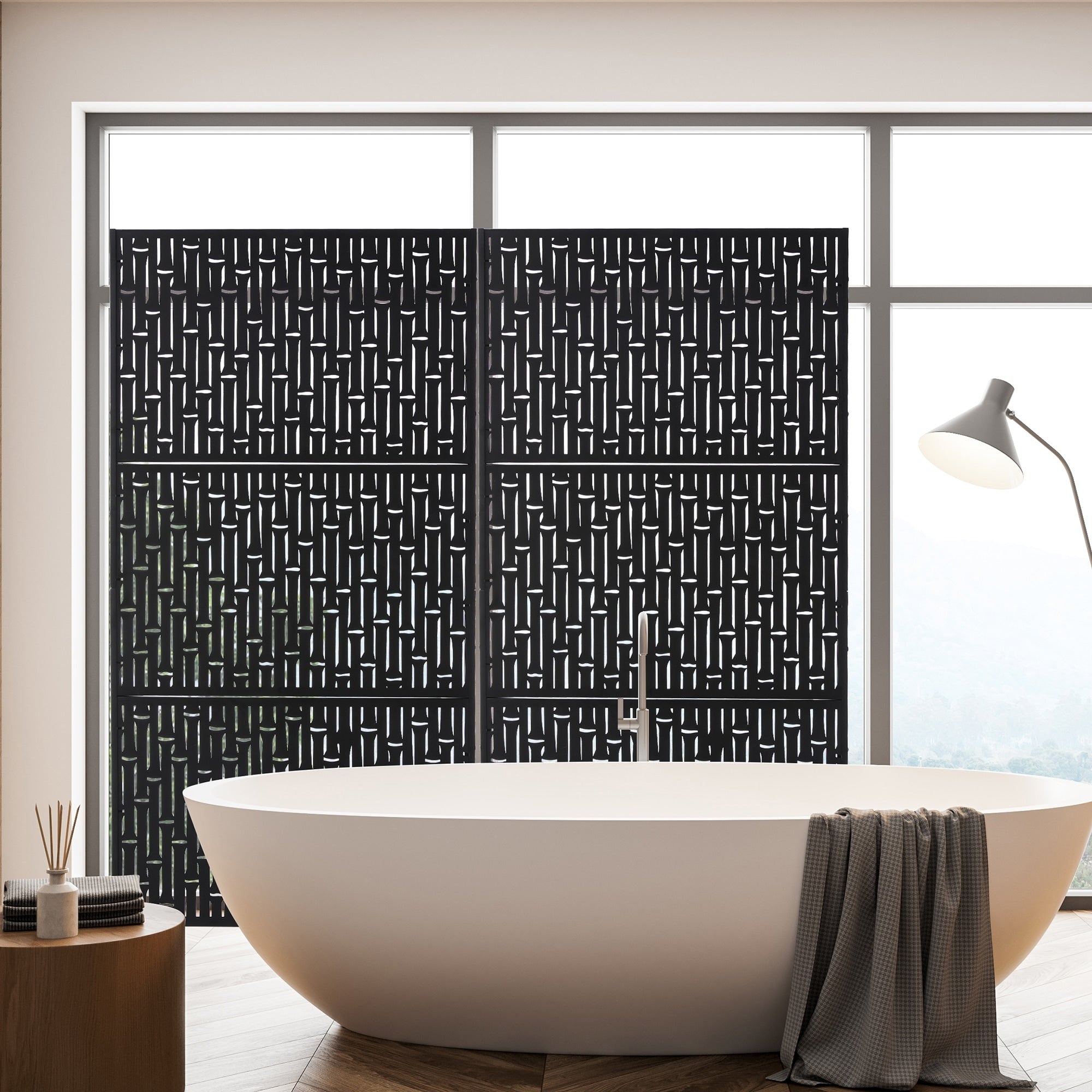 Glitzhome 6ft Galvanized Floral Patterned 3-Panel Privacy Screen Room Divider Fences