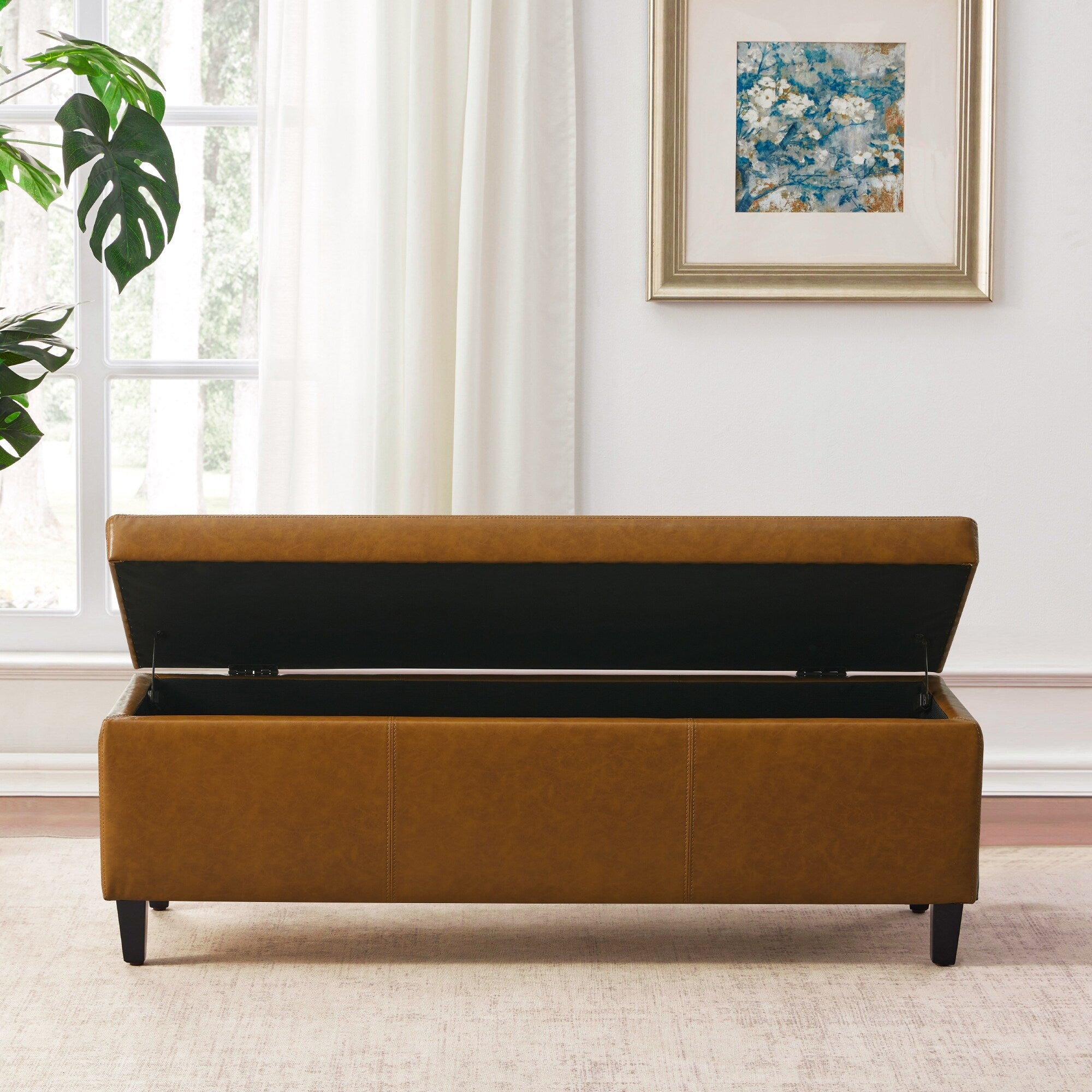 50.3 x 17.50 x 18 Upholstered Rectangular Storage Ottoman-Faux Leather