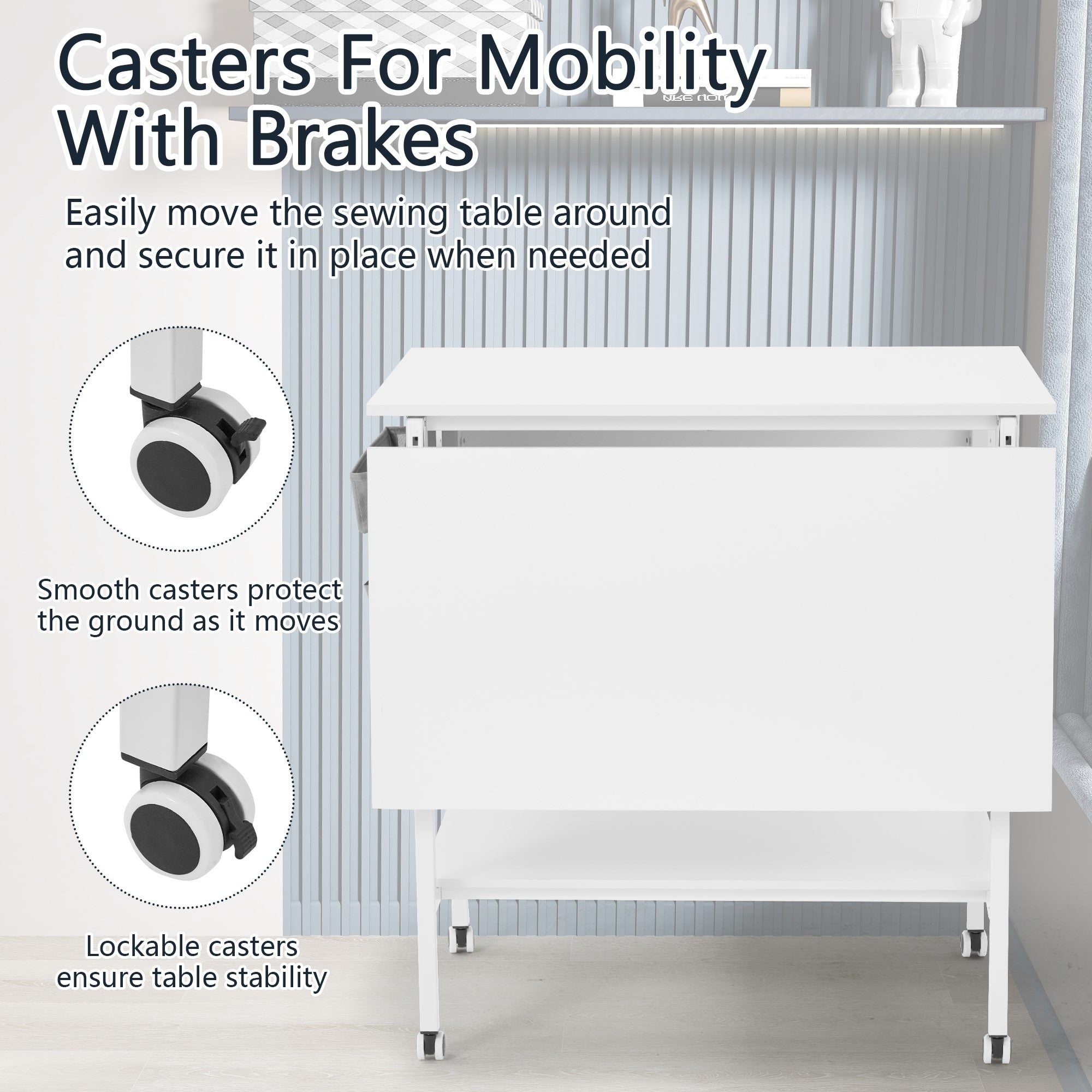 Height Adjustable Craft Table with Storage Shelves, Mobile Folding Cutting Table for Home Office Sewing Room Craft Room