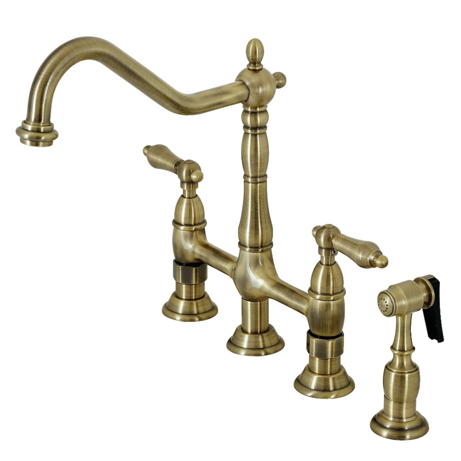 Heritage Bridge Kitchen Faucet with Brass Sprayer