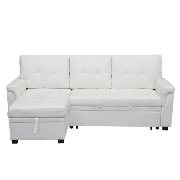 Convertible Reversible Sectional Sofa with Pull-Out Sleeper Bed, Hidden Storage Chaise, and Durable Legs