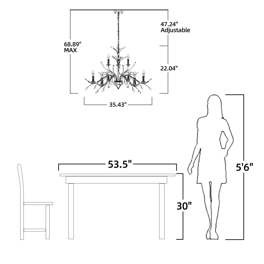 Farmhouse Retro Tree Branch Crystal Chandelier Candle-Style Pendant Light