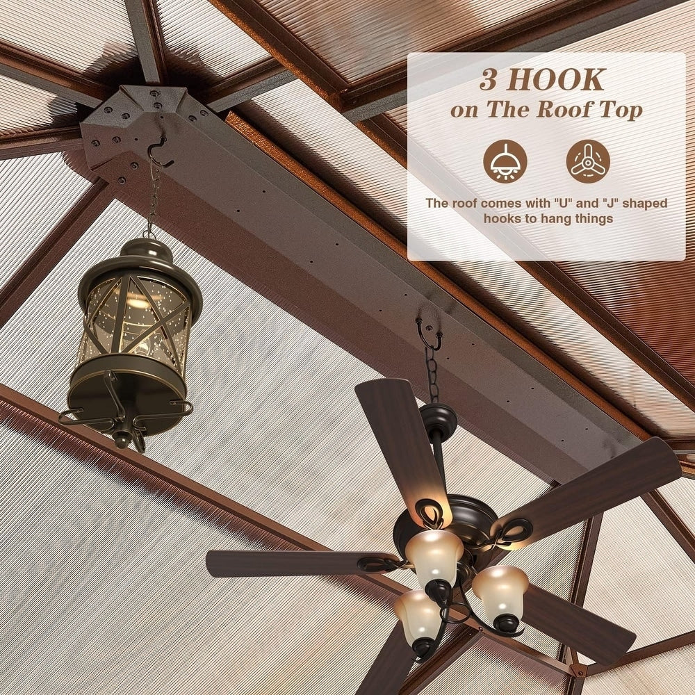 EROMMY Hardtop Gazebo,Outdoor Pergola with Double Roof & Netting & Curtains,Heavy Duty Canopy for Patio, Backyard, Pool party