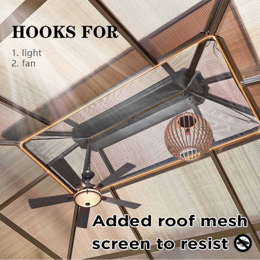 EROMMY Hardtop Gazebo,Outdoor Pergola with Double Roof & Netting & Curtains,Heavy Duty Canopy for Patio, Backyard, Pool party