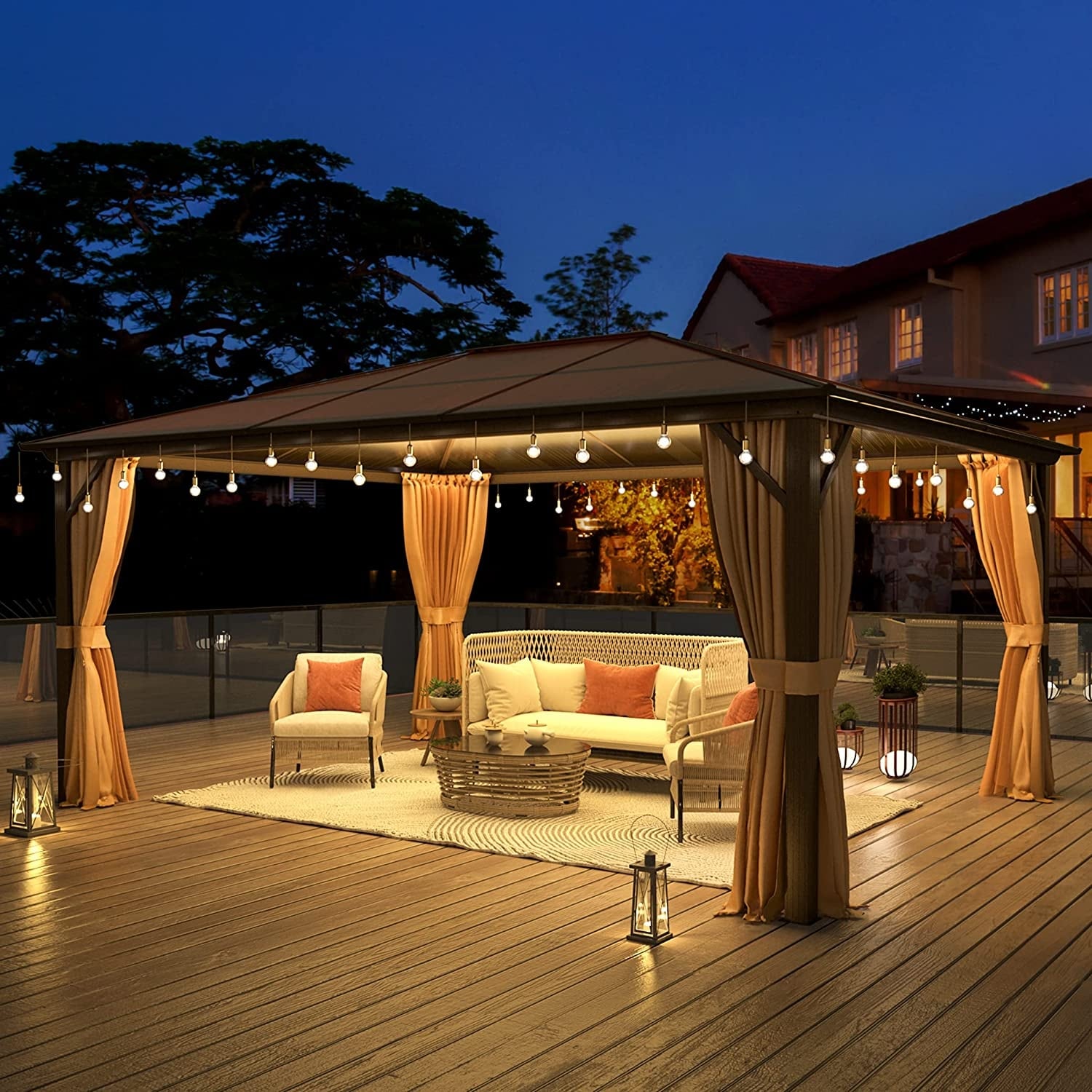 EROMMY Hardtop Gazebo,Outdoor Pergola with Double Roof & Netting & Curtains,Heavy Duty Canopy for Patio, Backyard, Pool party