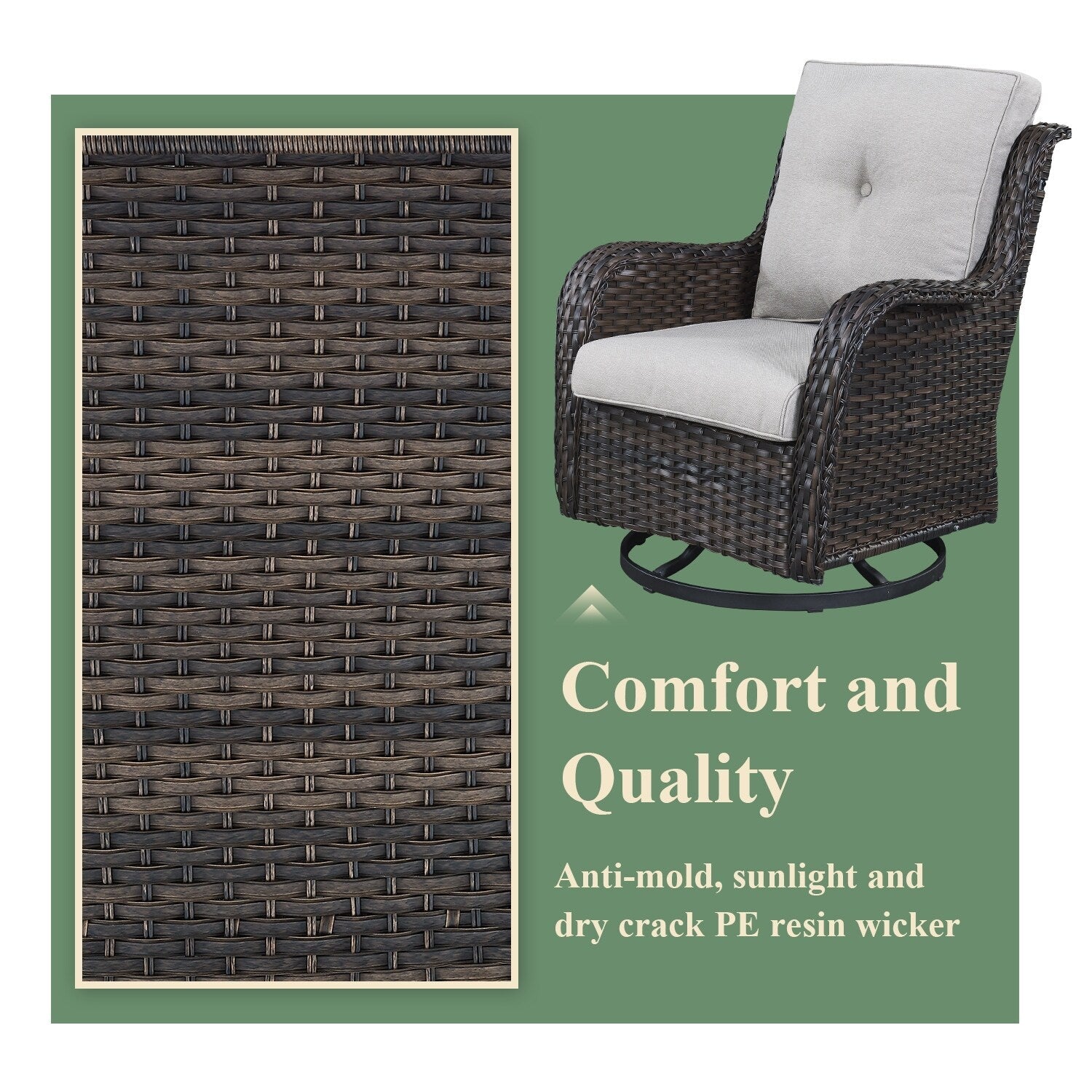 Gymojoy Outdoor Wicker Rocking Lounge Chairs with Swivel Base (Set of 2)