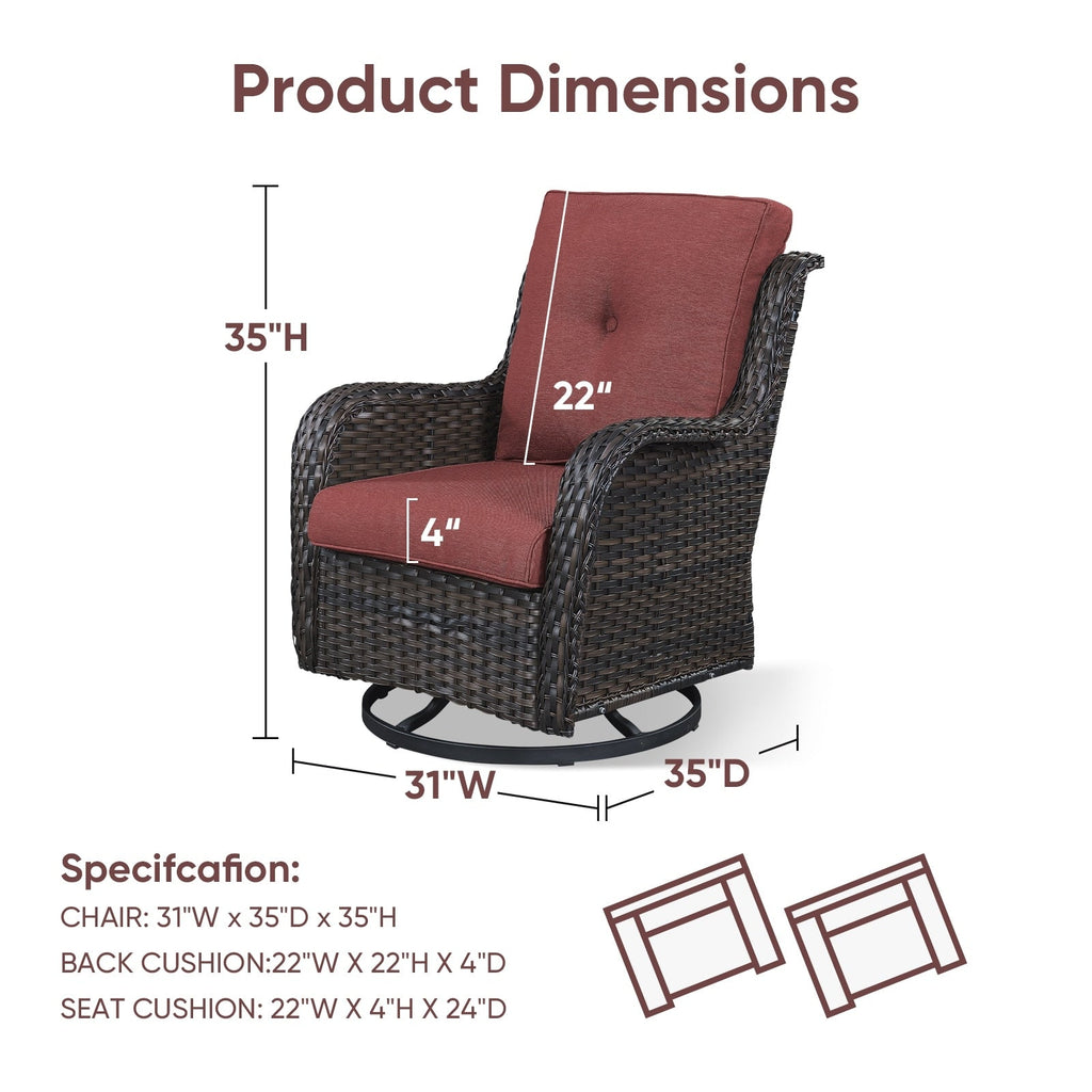 Gymojoy Outdoor Wicker Rocking Lounge Chairs with Swivel Base (Set of 2)