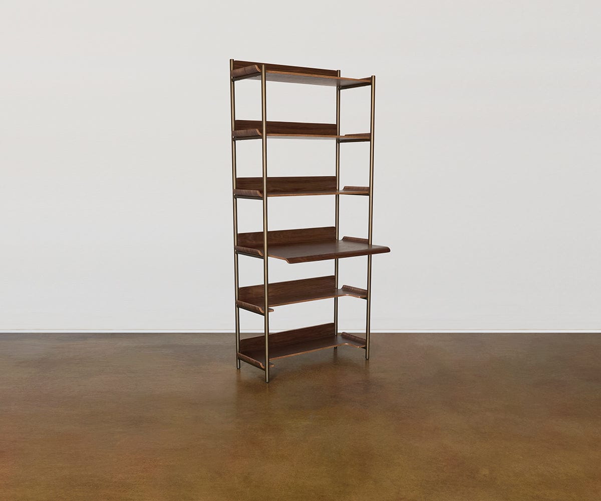 Freya 6 Shelves with Desk - Walnut