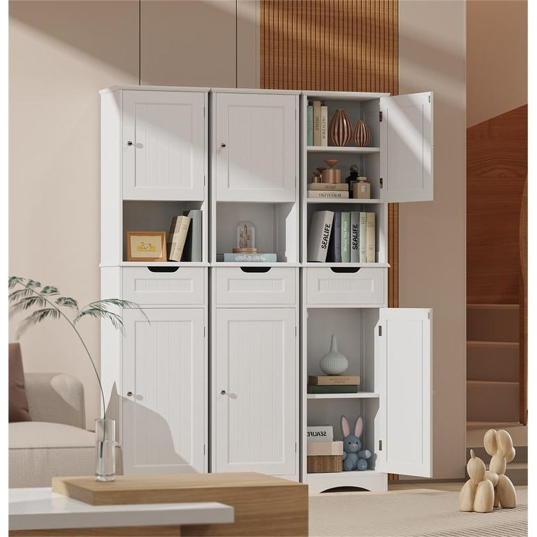 67'' Tall Bathroom Narrow Linen Cabinet, 5 Tiers Solid Wood Freestanding Storage Cabinet