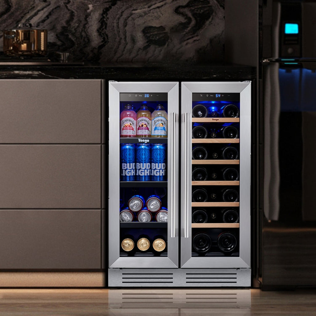 24 Inch Wine/Beverage Refrigerator Cooler, 20 Bottle/60 Can DUAL ZONE Fridge - 24 inch