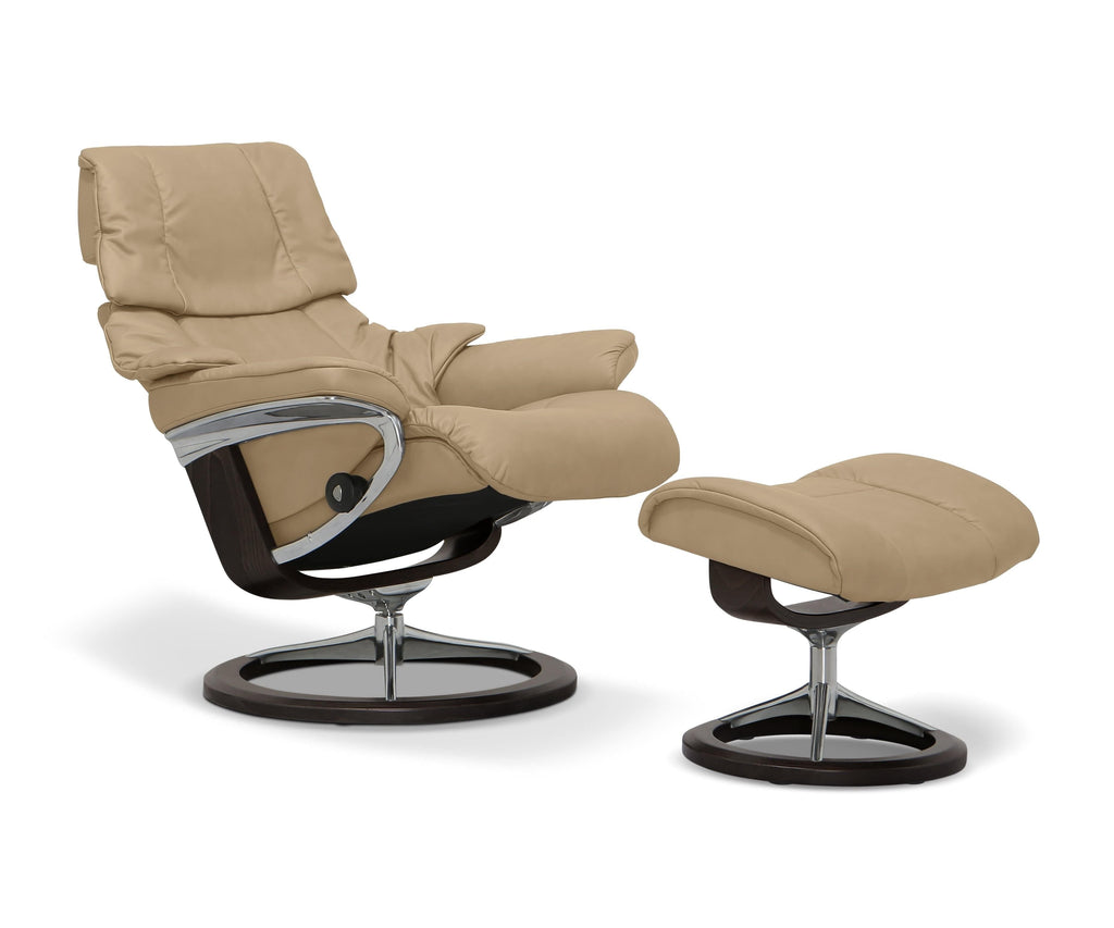 Stressless® Reno Recliner & Ottoman with Signature Base - Sand
