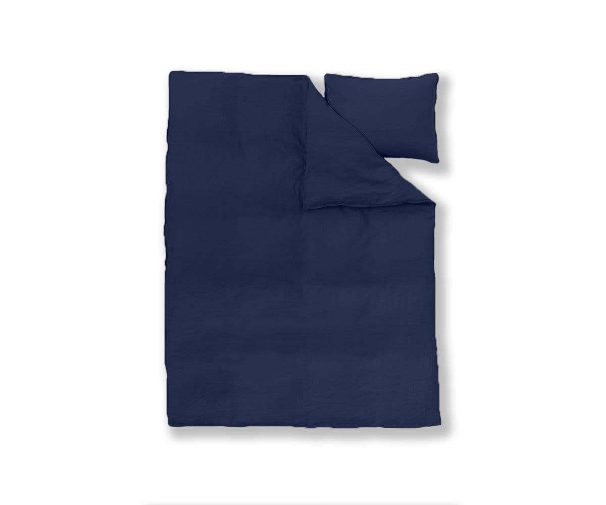 Laila Linen Duvet Cover + Shams Set - Navy